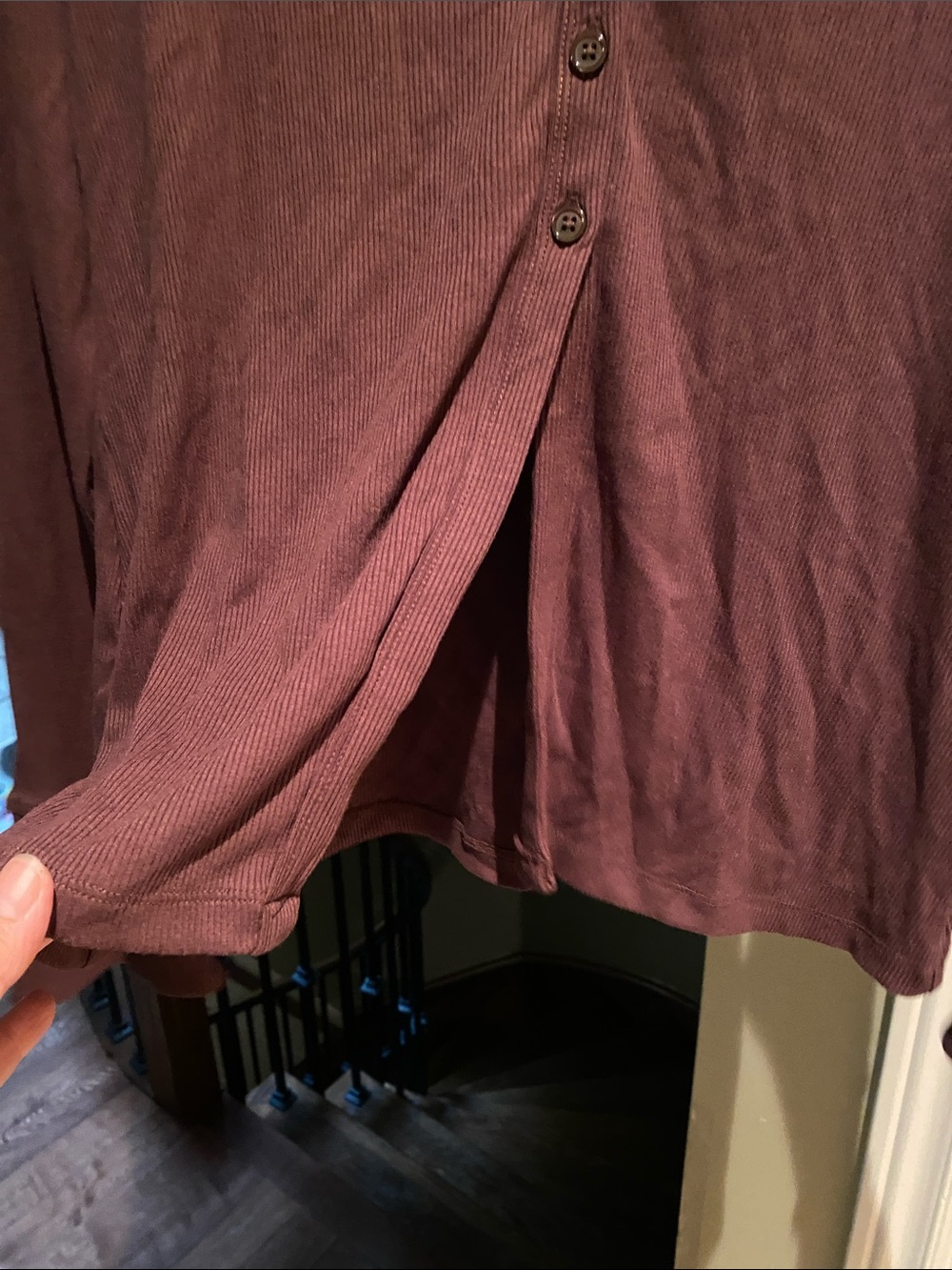 Dynamite Brown Ribbed Button-Down Top - Picture 3 of 5